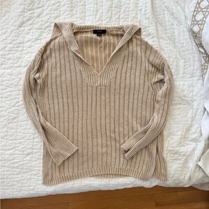J. Crew Tan Ribbed V-Neck Linen Cotton Blend Sweater